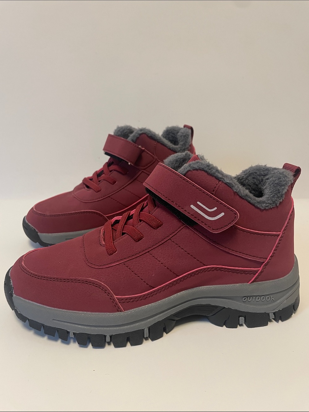Burgundy Faux Fur Lined Winter Boots Outdoor Grip EU 38 Women’s